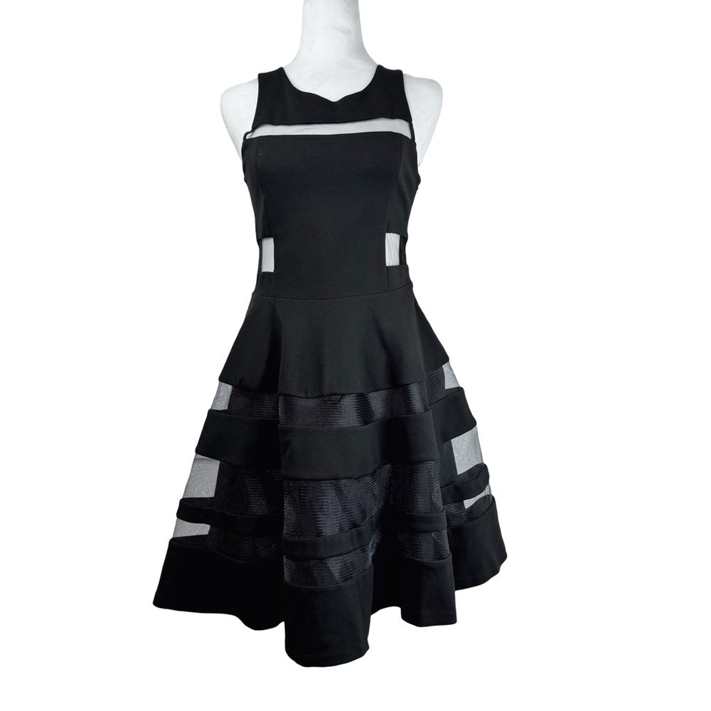 PARKER Women's Mini/Midi Black A Line Tank Dress with Mesh Designs Size S